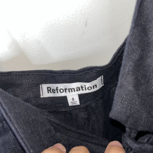 Reformation Black Winifred Linen Dress Size 8 Womens - Picture 5 of 10